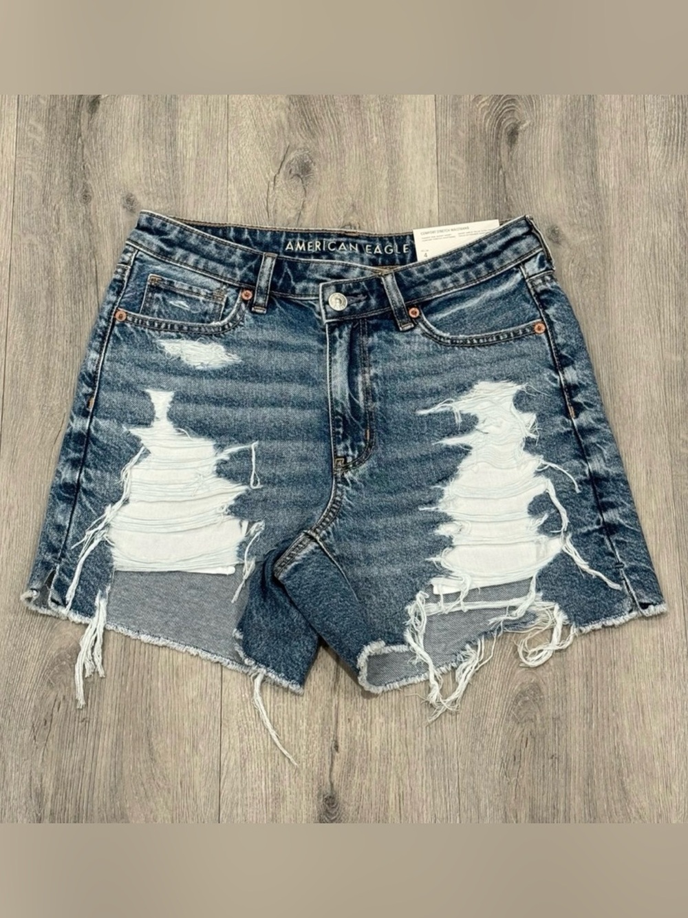 American Eagle Outfitters Highest Rise Blue Distressed Denim Baggy Jean Shorts